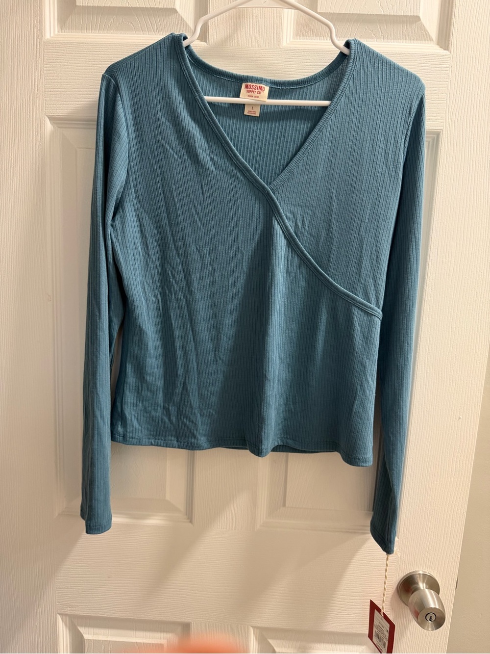 Mossimo Supply Co. Teal Ribbed Wrap-Front Long Sleeve Top